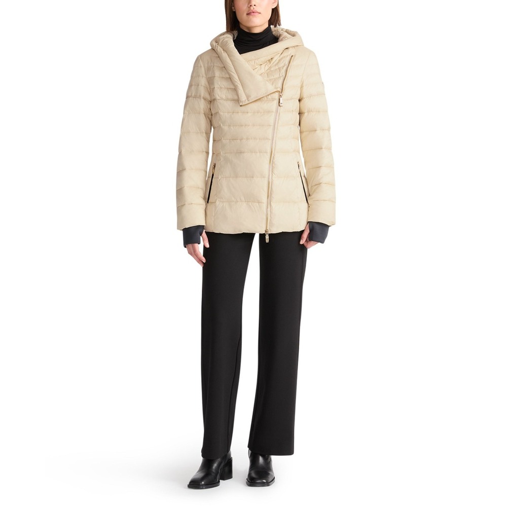 TUMI Womens Zip Puffer Jacket Coat Size Large Ivory Asymmetrical Midweight $395